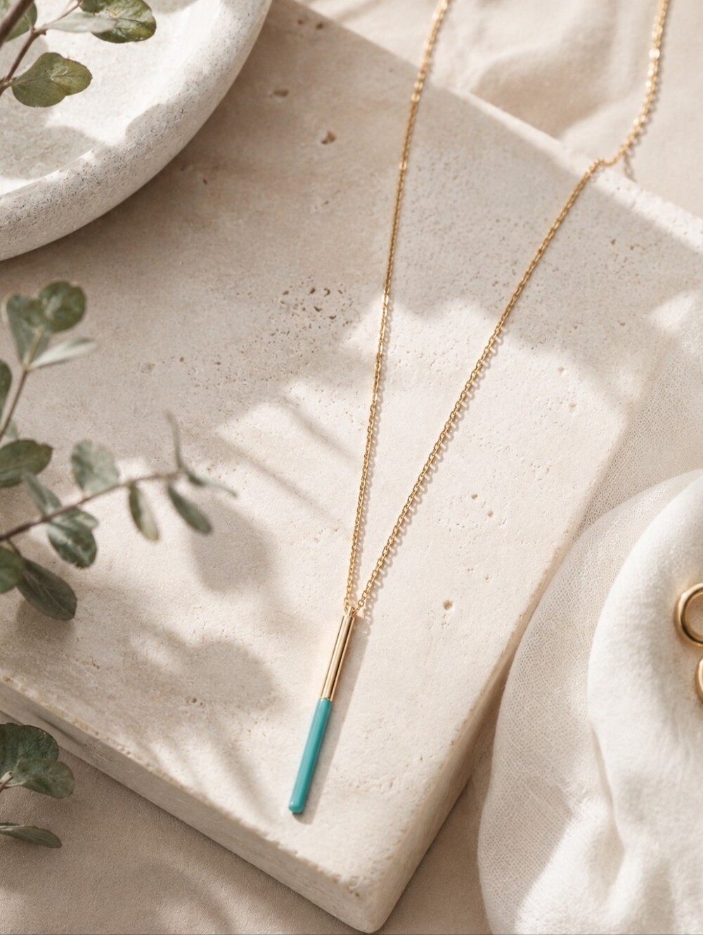 Marlyn Schiff Gold and Turquoise Pendant Bar Necklace